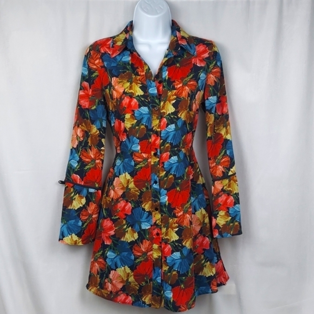 Zara button front shirt dress romper bell sleeve - floral - size XS